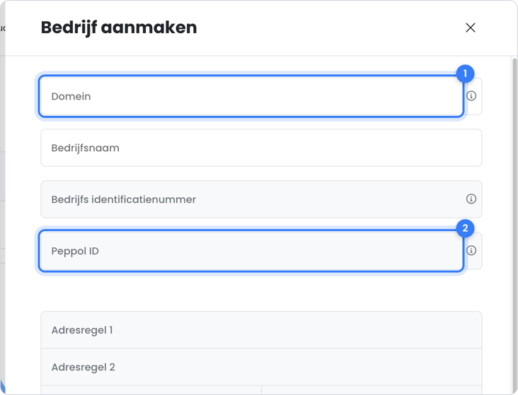 Een nieuw bedrijf aanmaken met de domeinnaam