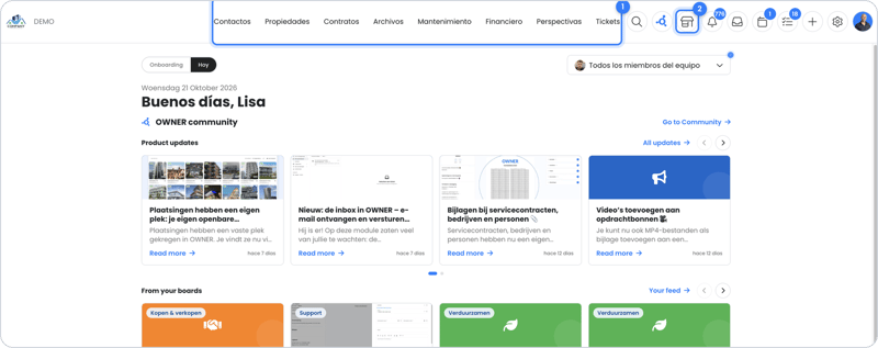 El menú de my.owner.app con todas sus secciones