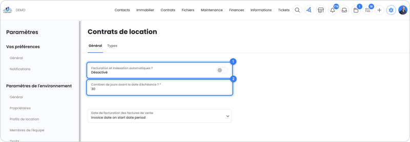Paramètre Facturer et indexer automatiquement pour les contrats de location