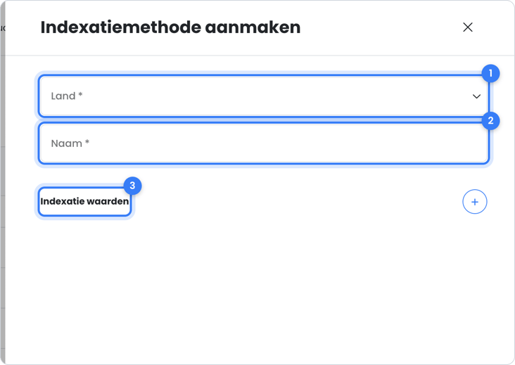 Knop Nieuw om een eigen indexatiemethode toe te voegen