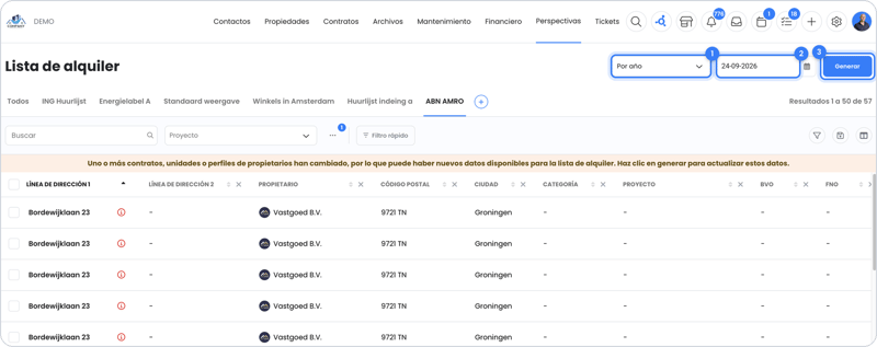 La lista de alquiler en Perspectivas en OWNER