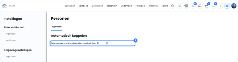 Instelling om personen automatisch aan bedrijven te koppelen