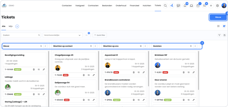 Overzicht van tickets in OWNER