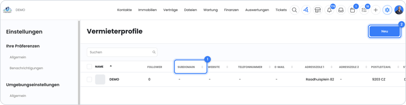 Übersicht der Vermieterprofile