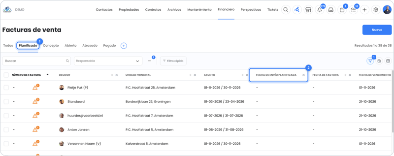 Resumen de facturas de venta en OWNER con las pestañas por estado