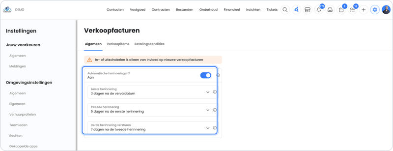 Automatische herinneringen instellen voor verkoopfacturen