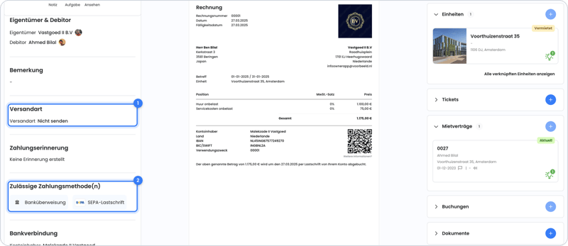 Versandart bei einer Ausgangsrechnung wählen