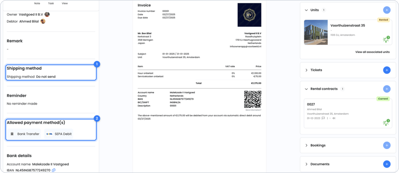 Choosing the sending method for a sales invoice